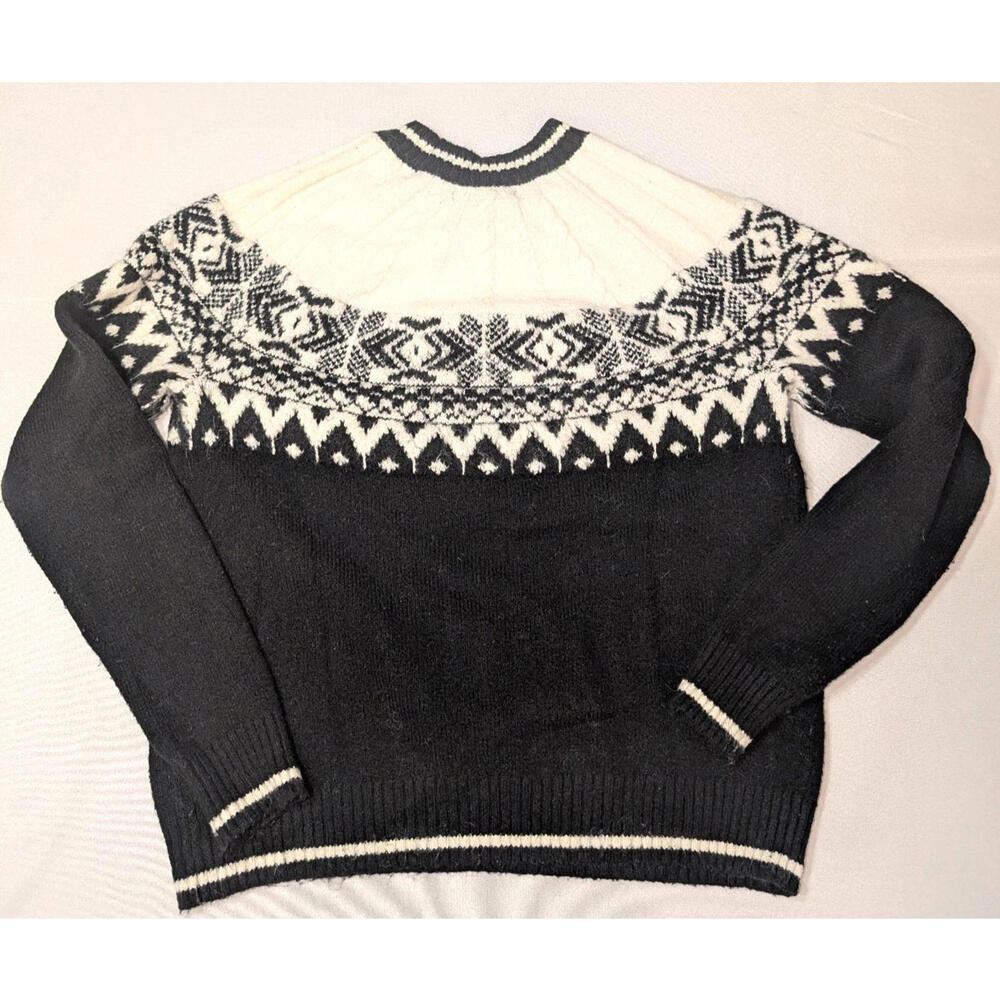 Tahari Women's Cotton Blend Fair Isle Sweater, M Black/White
